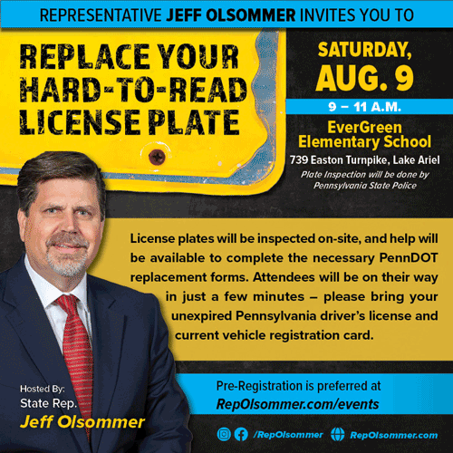 Olsommer Invites Residents to Hard-To-Read License Plate Replacement Event on August 9 